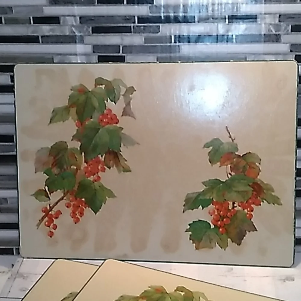 3 vintage cork backed placemats red berries